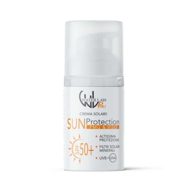 Crema solare per trucco permanente Sun Protection PMU e Viso SPF 50+ di Water Law Tattoo, vista frontale